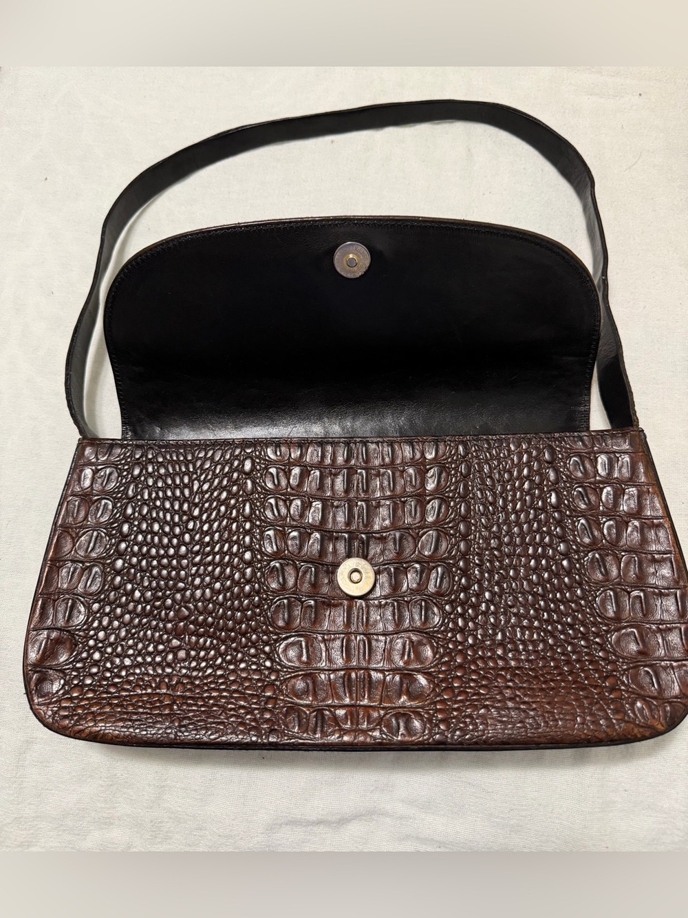 Vintage Brahmin Brown Croc Embossed Leather Shoulder Bag + Wallet - Picture 5 of 9